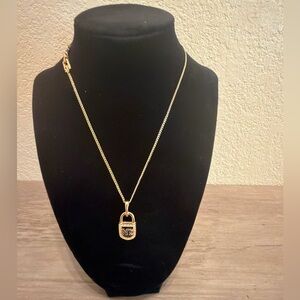 Vintage Nina Ricci Gold-Plated Padlock Pendant Necklace | Pavé Crystal NR Logo